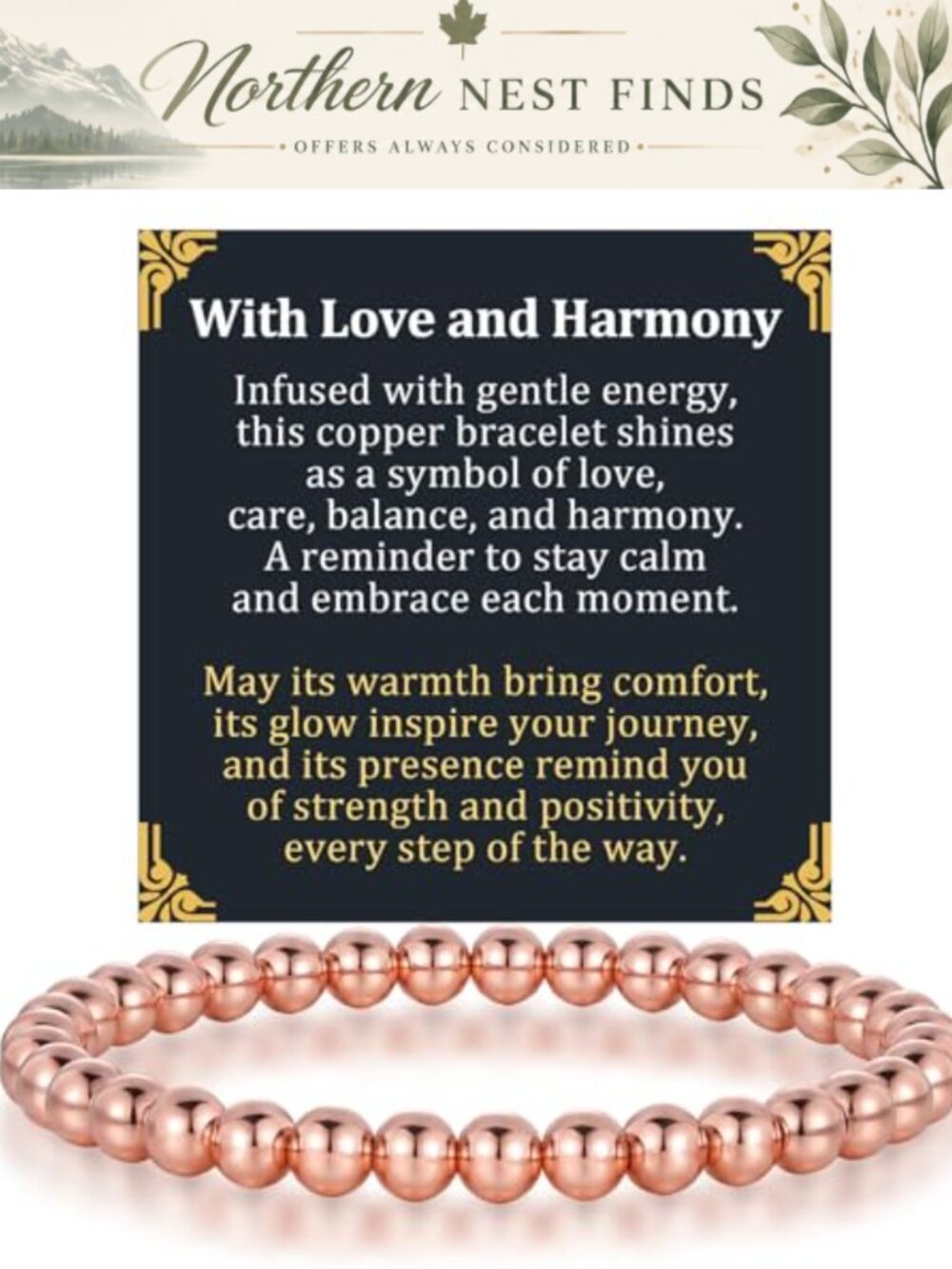 Copper Bead Stretch Bracelet Hematite Stone Adjustable Daily Wear Gift